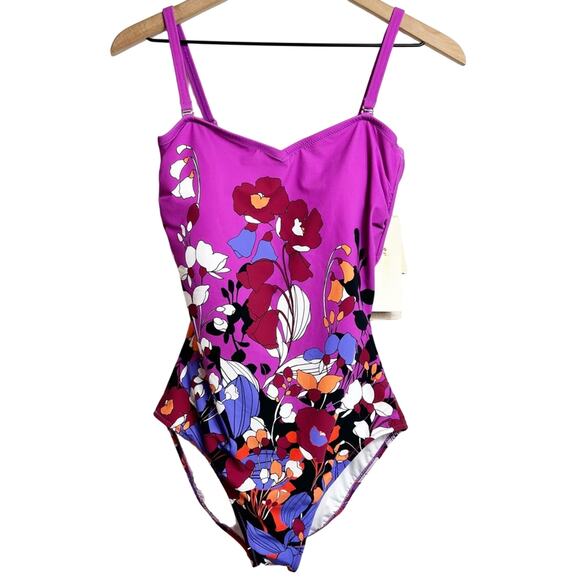 GOTTEX SWIMWEAR WOMEN'S FLORAL ART WOMEN ONE PIECE SWIMSUIT SIZE 12 BRAND NEW - Picture 1 of 6